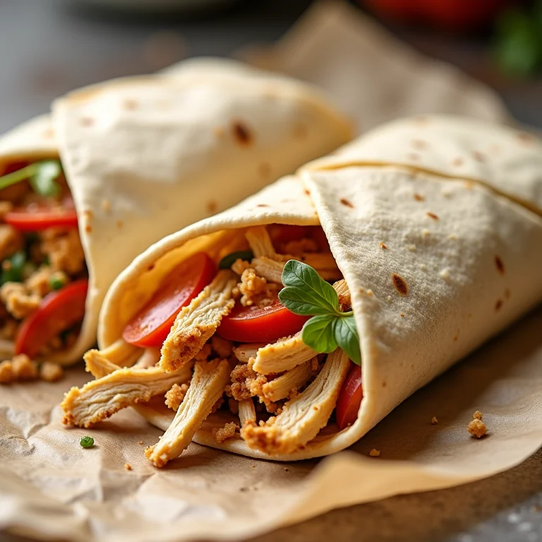 Wrap integral com pasta de grão de bico e frango desfiado